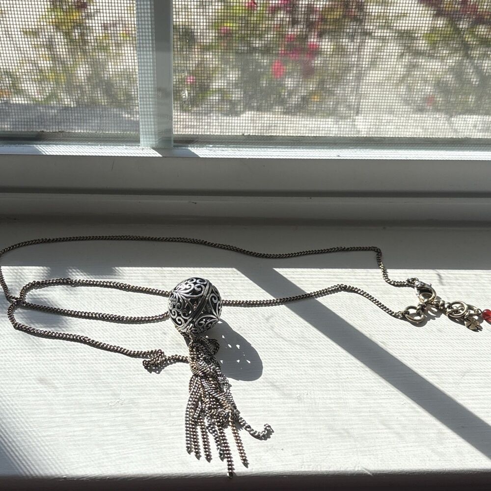 Lucky Brand Brass Chain With Silver Ball Tassel Pendant Necklace 32”
